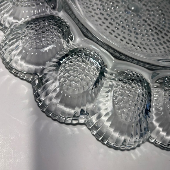 VTG Indiana Glass Hobnail Deviled Egg Dish Platter Clear Ribbed Scalloped 11.25” - Picture 9 of 9